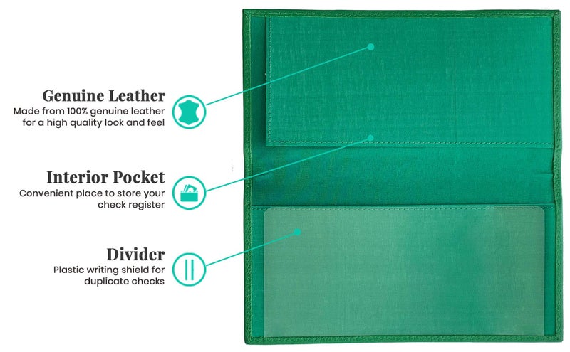 123 Cheap Checks Emerald Green Basic Genuine Leather Checkbook Cover For Men & Women - Image 3